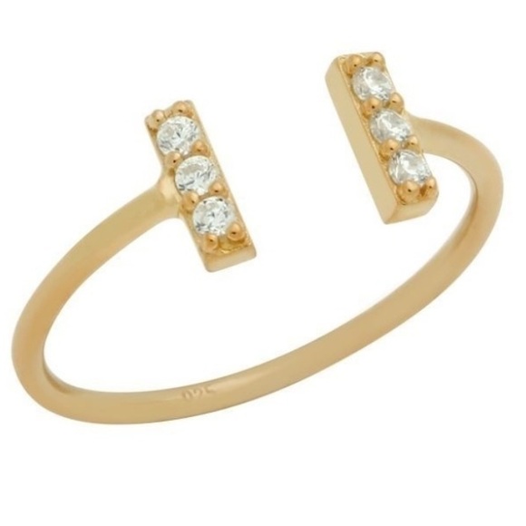 NWOT STERLING SILVER 18k Yellow Gold Plated CZ RING SIZE 7 Adjustable - Picture 2 of 16